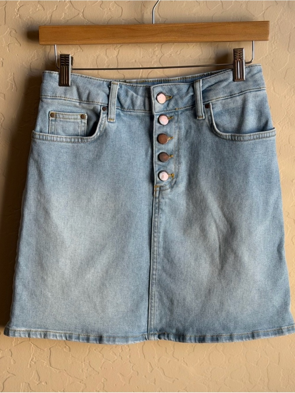Boden Denim Button Fly Mini Skirt Light Wash High Rise Size 2P